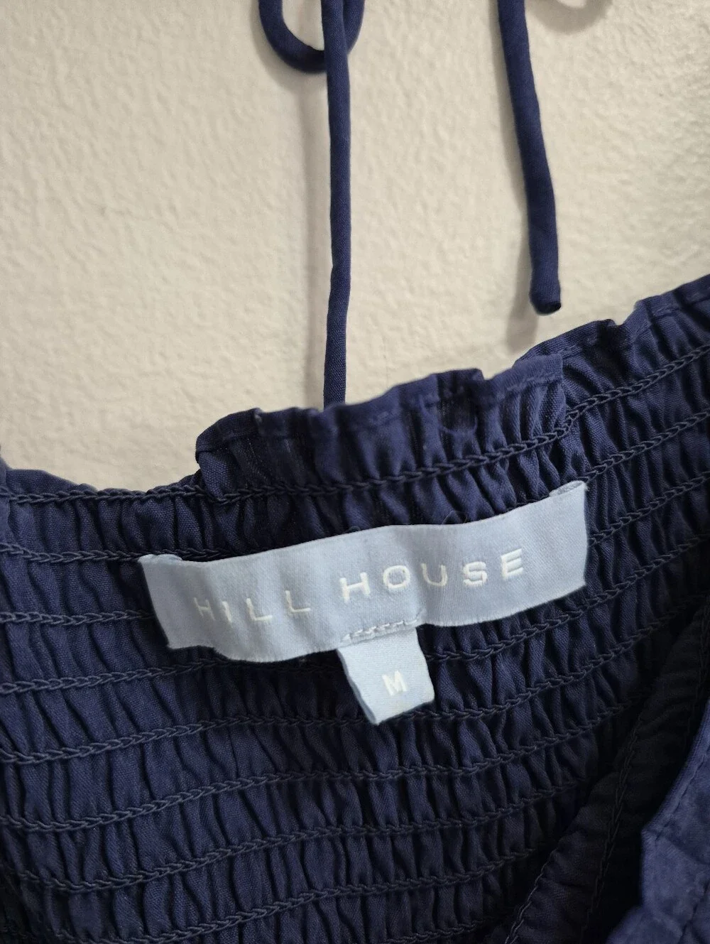 Hill House Smocked Bejeweled Rhinestone Navy Crop Top Size Medium